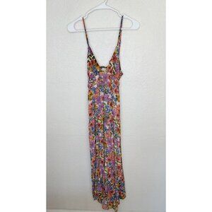 Angie Floral Midi Dress M/L Boho Hippie Festival Tiered Tie Back Spring Floral E